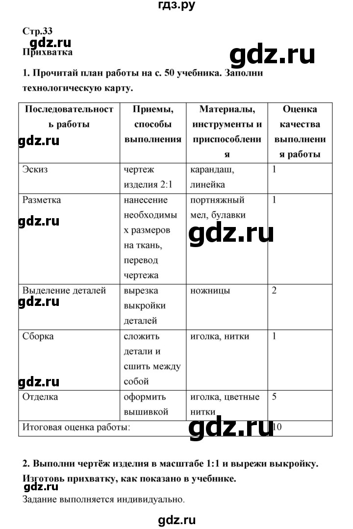 ГДЗ по технологии 4 класс Роговцева рабочая тетрадь  страница - 33, Решебник (2019)