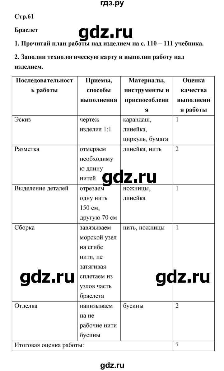 ГДЗ страница 61 технология 4 класс рабочая тетрадь Роговцева, Анащенкова