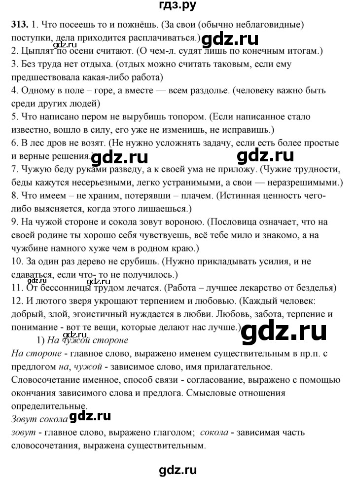 ГДЗ по русскому языку 10‐11 класс Рыбченкова  Базовый уровень упражнение - 313, Решебник