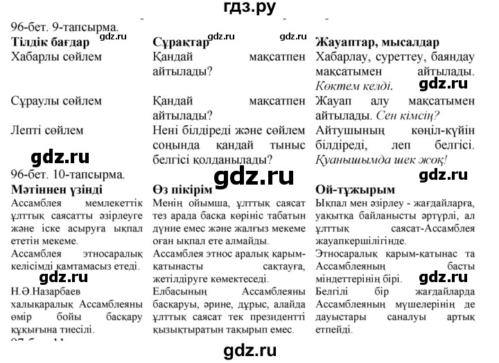 ГДЗ по казахскому языку 8 класс Аринова   страница (бет) - 96, Решебник