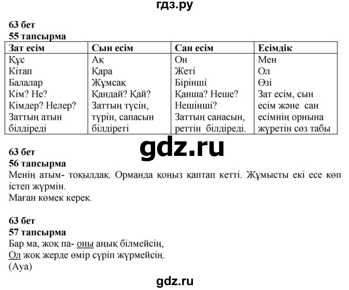 ГДЗ по казахскому языку 4 класс Жұмабаева   2-бөлiм. бет - 63, Решебник