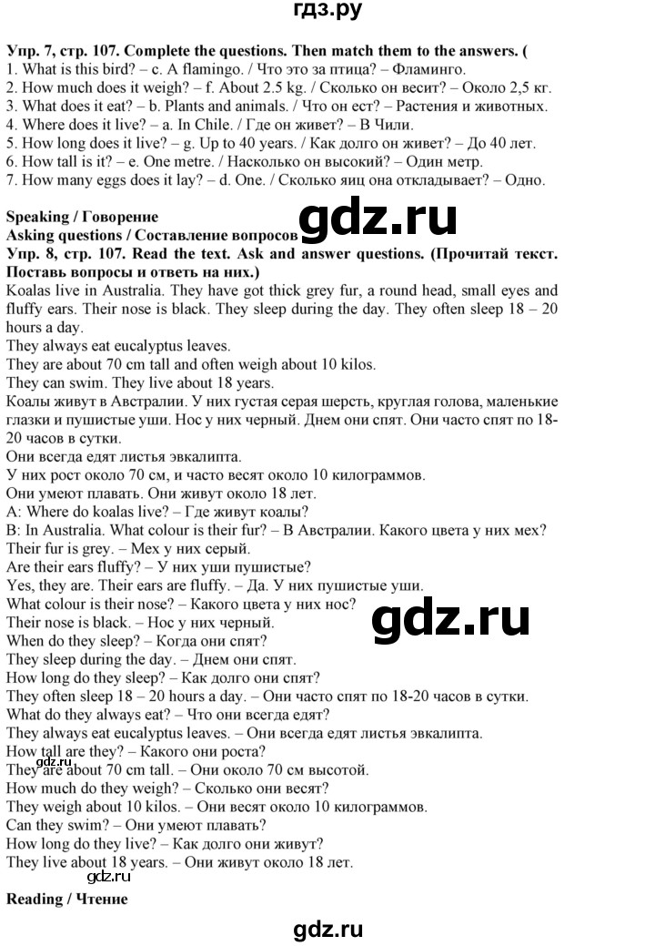 ГДЗ по английскому языку 5 класс Маневич Options  страница - 107, Решебник к учебнику 2019