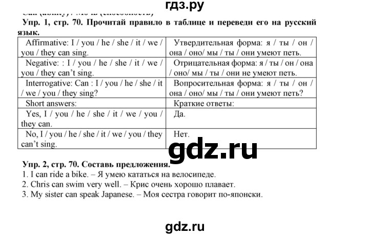 ГДЗ по английскому языку 5 класс Маневич Options  страница - 70, Решебник к учебнику 2019