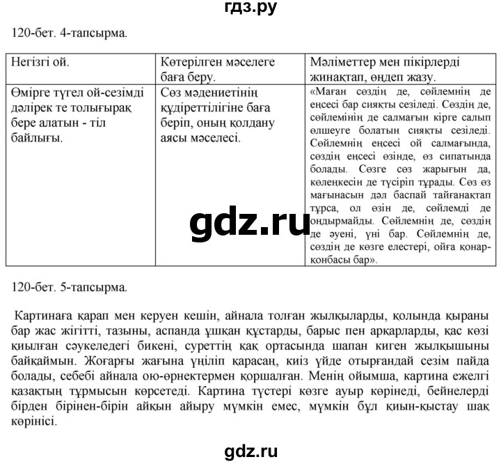 ГДЗ по казахскому языку 10 класс Балтабаева   страница (бет) - 120, Решебник