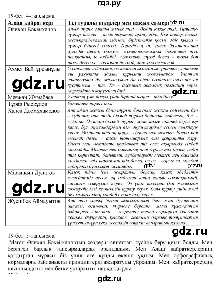ГДЗ по казахскому языку 10 класс Балтабаева   страница (бет) - 19, Решебник