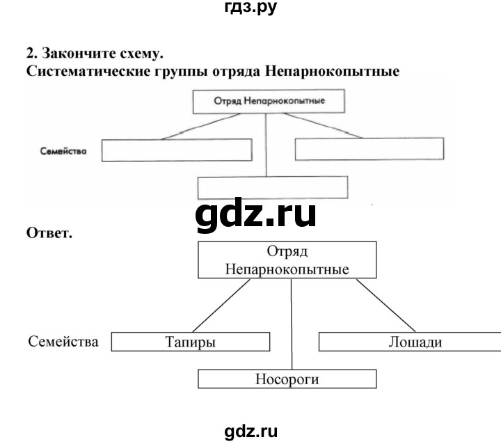 ГДЗ по биологии 7 класс  Латюшин рабочая тетрадь Животные  параграф 31-35 (тема) / непарнокопытные (упражнение) - 2, Решебник