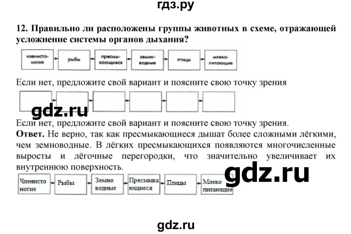 ГДЗ по биологии 7 класс  Латюшин рабочая тетрадь Животные  параграф 39 (упражнение) - 12, Решебник