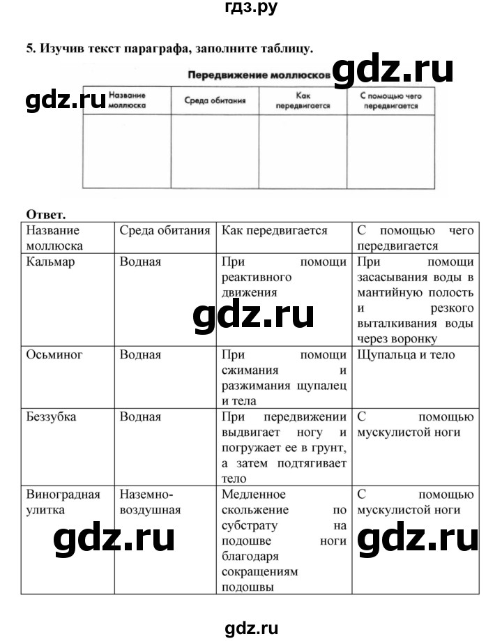 ГДЗ по биологии 7 класс  Латюшин рабочая тетрадь  параграф 11,12 (упражнение) - 5, Решебник