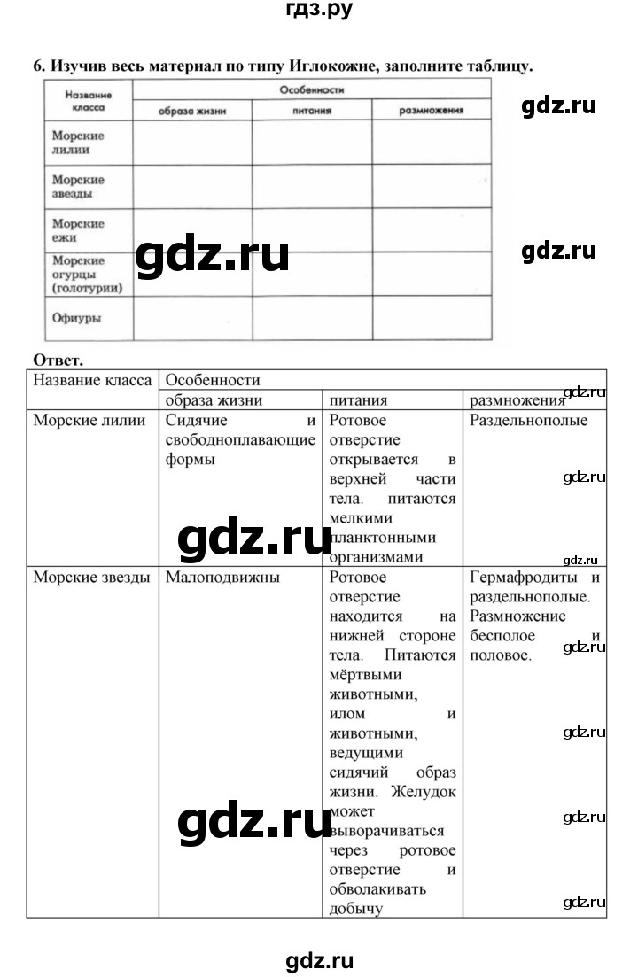 ГДЗ по биологии 7 класс  Латюшин рабочая тетрадь  параграф 13 (упражнение) - 6, Решебник