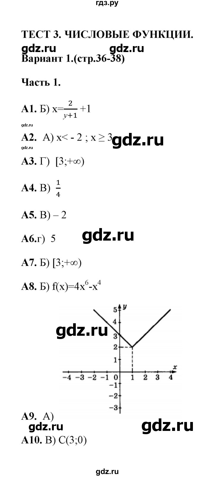ГДЗ по алгебре 9 класс  Ключникова тесты  тема 3 (вариант) - 1, Решебник