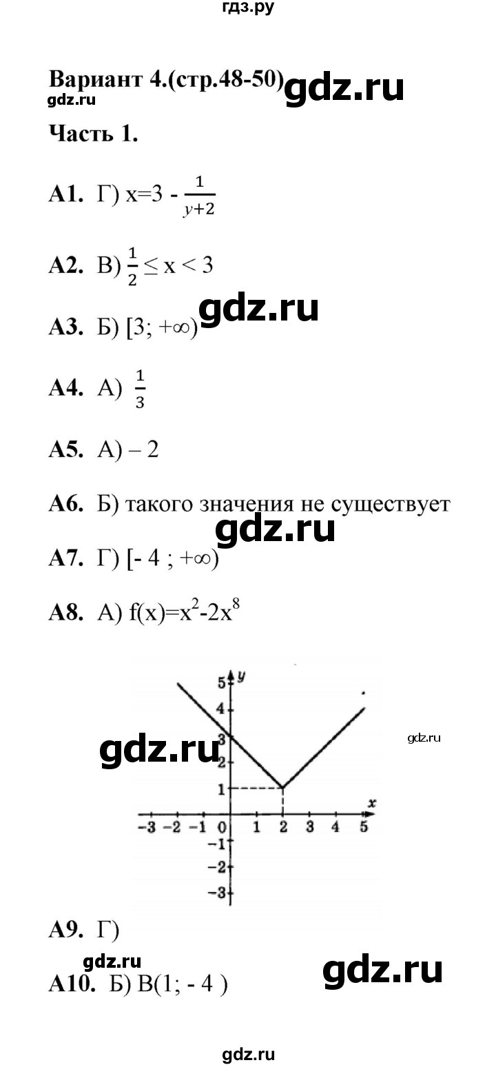 ГДЗ по алгебре 9 класс  Ключникова тесты  тема 3 (вариант) - 4, Решебник