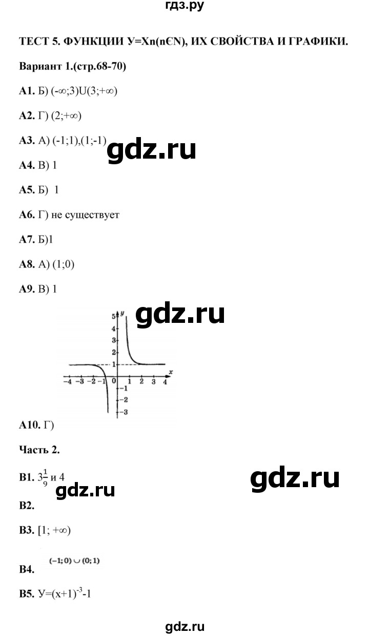 ГДЗ по алгебре 9 класс  Ключникова тесты  тема 5 (вариант) - 1, Решебник