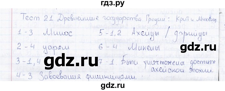 ГДЗ по истории 5 класс  Алексашкина тесты  тест - 21, Решебник