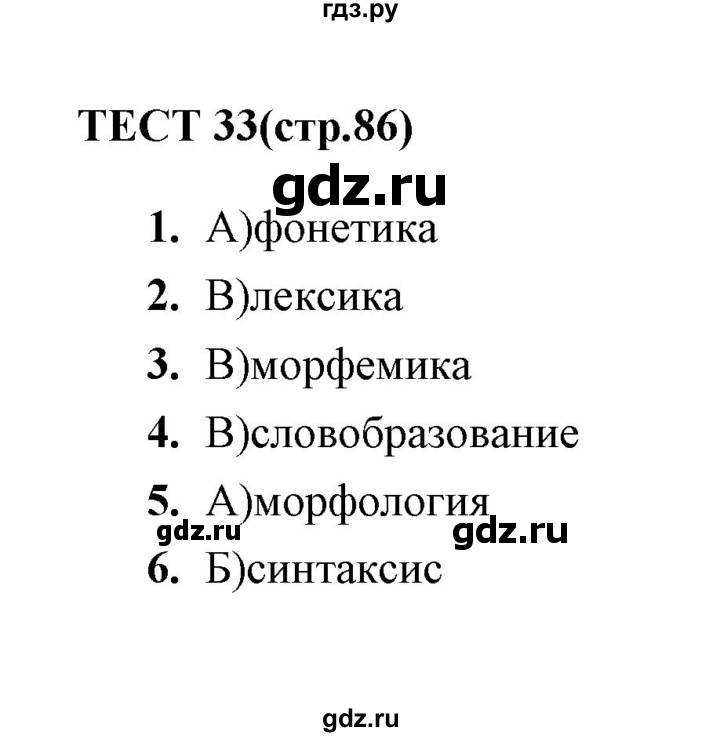 ГДЗ по русскому языку 6 класс  Сергеева тесты  тест - 33, Решебник