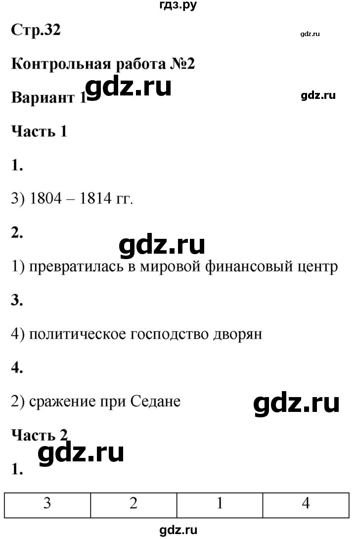 ГДЗ по истории 8 класс Баранов проверочные и контрольные работы   страница - 32, Решебник