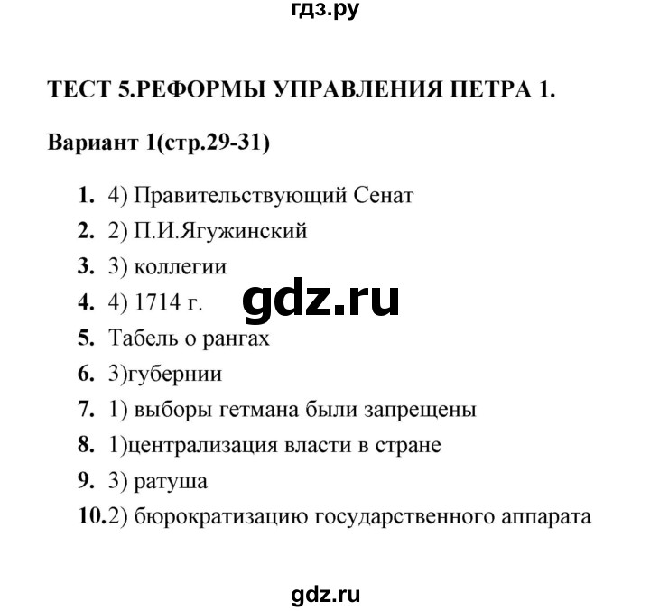 ГДЗ по истории 8 класс  Воробьева тесты  часть 1 / тест 5 (вариант) - 1, Решебник