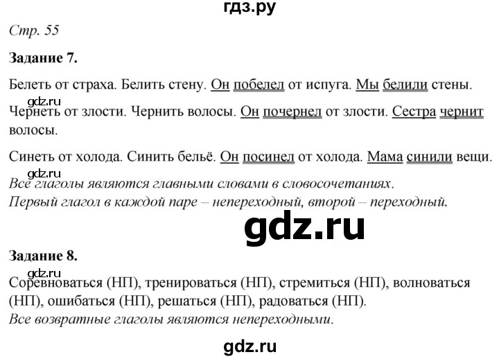 ГДЗ по русскому языку 6 класс Фокина рабочая тетрадь (Баранов)  часть 2. страница - 55, Решебник