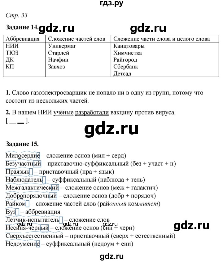 ГДЗ по русскому языку 6 класс Фокина рабочая тетрадь (Баранов)  часть 1. страница - 33, Решебник 2021