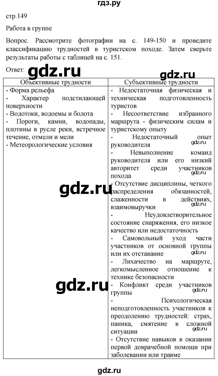 ГДЗ по обж 8‐9 класс Виноградова   страница - 149, Решебник