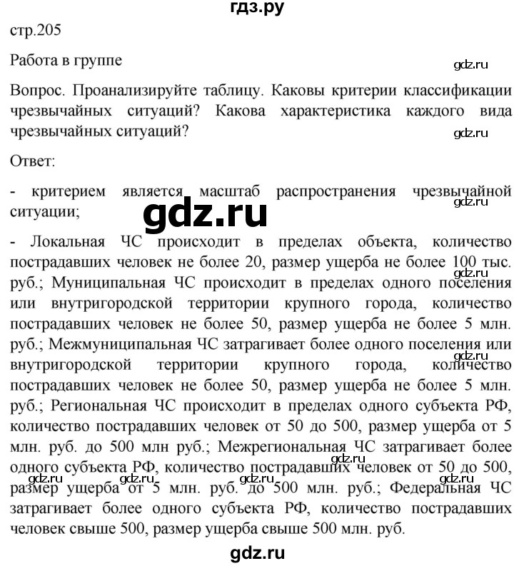 ГДЗ по обж 8‐9 класс Виноградова   страница - 205, Решебник