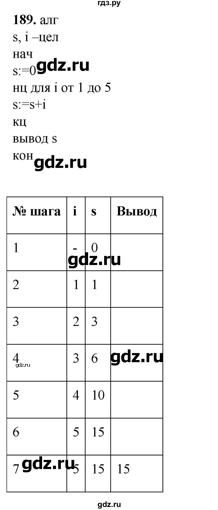 ГДЗ по информатике 8 класс Босова рабочая тетрадь  Базовый уровень упражнение - 189, Решебник 2023