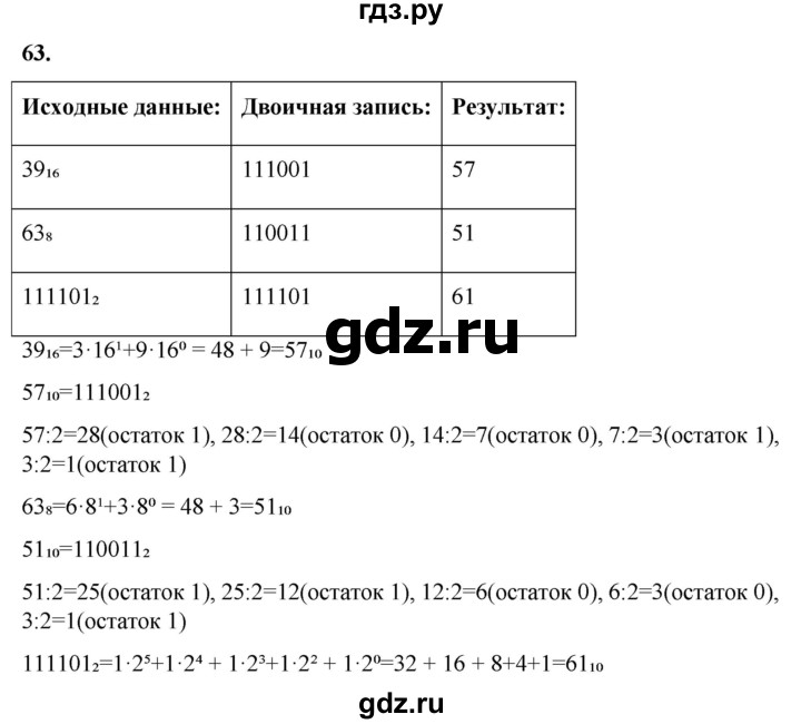 ГДЗ по информатике 8 класс Босова рабочая тетрадь  Базовый уровень упражнение - 63, Решебник 2023