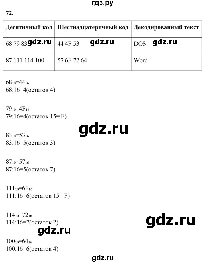 ГДЗ по информатике 8 класс Босова рабочая тетрадь  Базовый уровень упражнение - 72, Решебник 2023