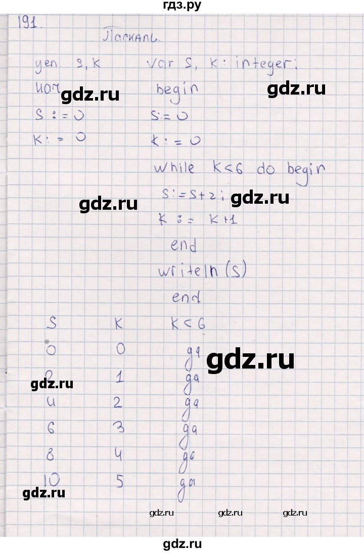 ГДЗ по информатике 8 класс Босова рабочая тетрадь  Базовый уровень упражнение - 191, Решебник 2017