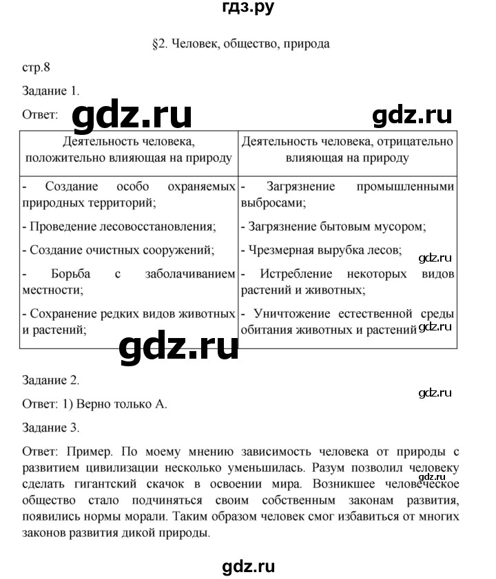 ГДЗ по обществознанию 8 класс Митькин рабочая тетрадь (Боголюбов)  страница - 8, Решебник 2024