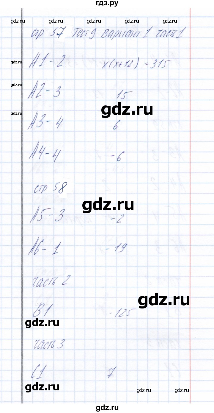 ГДЗ по алгебре 8 класс  Глазков тесты  тест 9 (вариант) - 1, Решебник