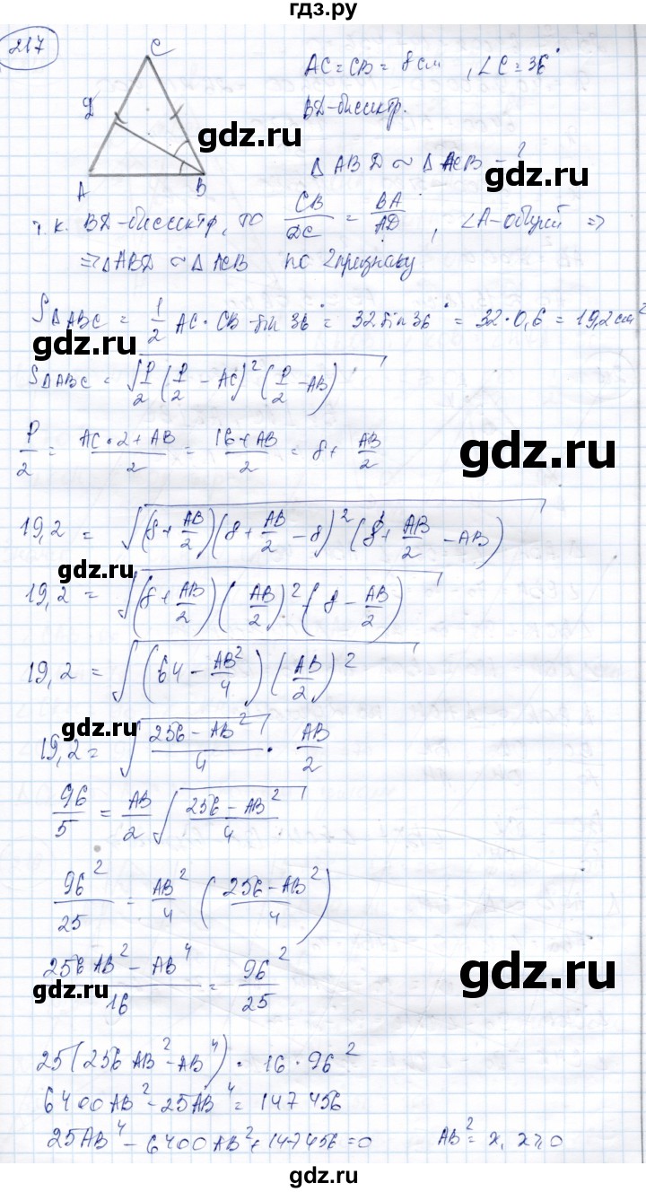 ГДЗ по геометрии 9 класс Солтан   задача - 217, Решебник