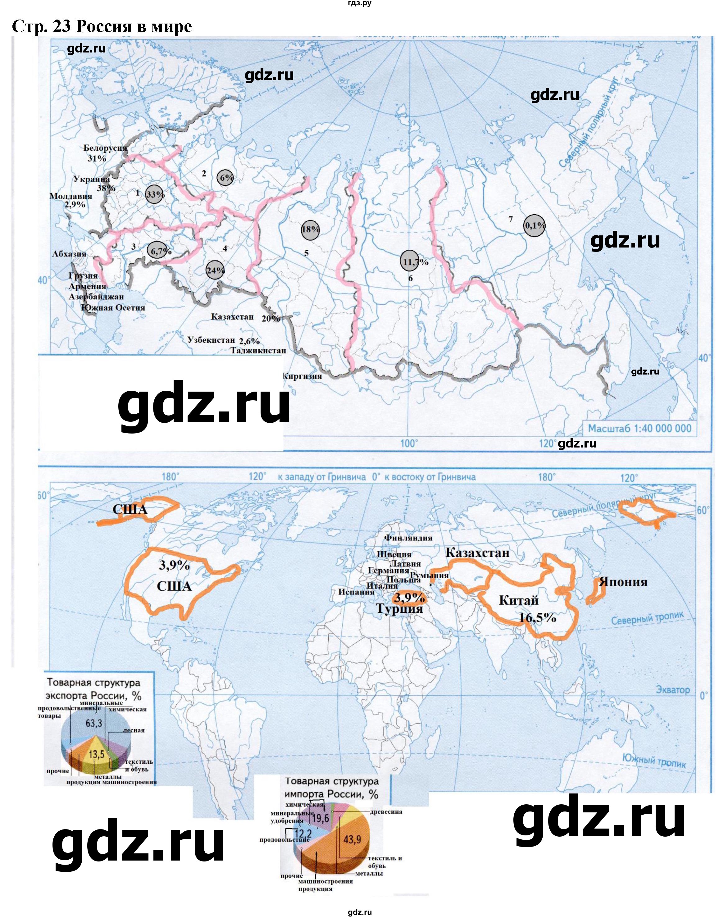 ГДЗ по географии 9 класс Таможняя контурные карты с заданиями  контурные карты - стр.23, Решебник