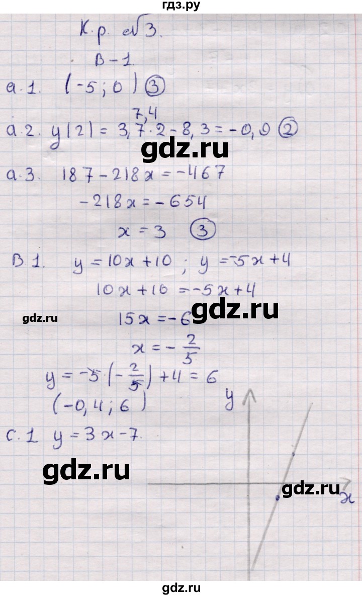 ГДЗ по алгебре 7 класс Глазков самостоятельные и контрольные работы  контрольные работы / КР-3 - Вариант 1, Решебник