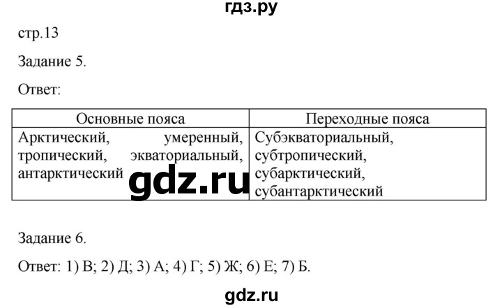 ГДЗ по географии 7 класс Баринова рабочая тетрадь с комплектом контурных карт  страница - 13, Решебник