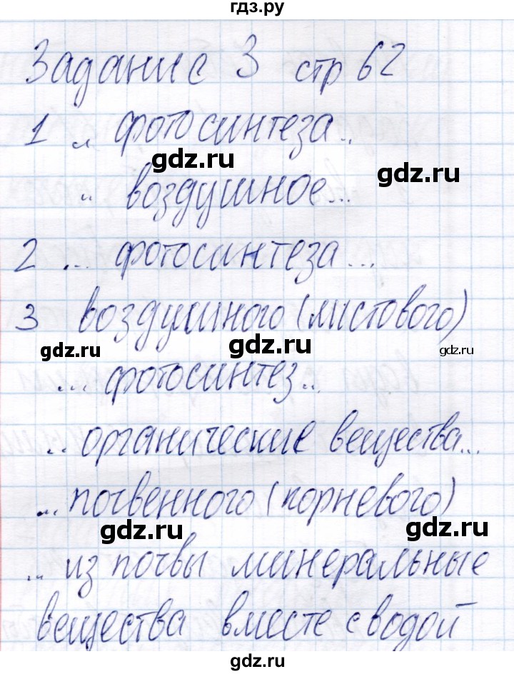 ГДЗ по биологии 6 класс Пономарева рабочая тетрадь  часть 1. страница - 62, Решебник