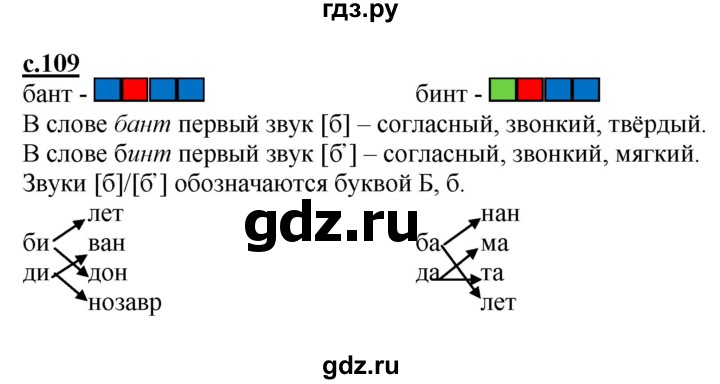 ГДЗ по русскому языку 1 класс Журова букварь  часть 1. страница - 109, Решебник №1