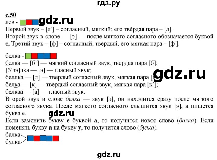 ГДЗ по русскому языку 1 класс Журова букварь  часть 1. страница - 50, Решебник №1