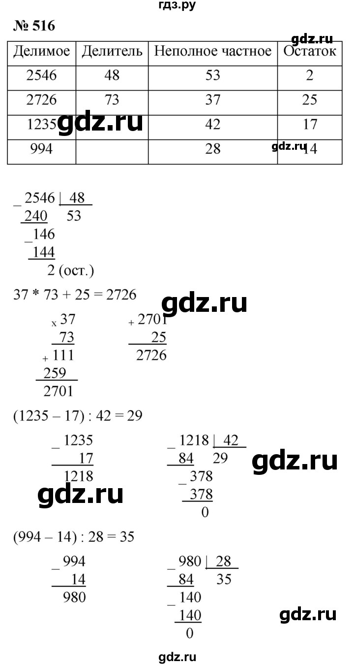 ГДЗ по математике 5 класс Ткачева   упражнение - 516, Решебник №1