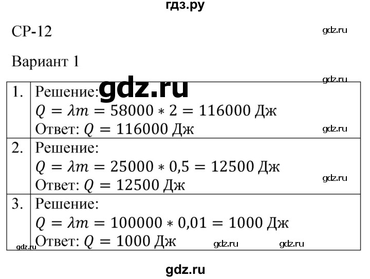 ГДЗ по физике 8 класс Громцева контрольные и самостоятельные работы  самостоятельные работы / СР-12 - Вариант 1, Решебник