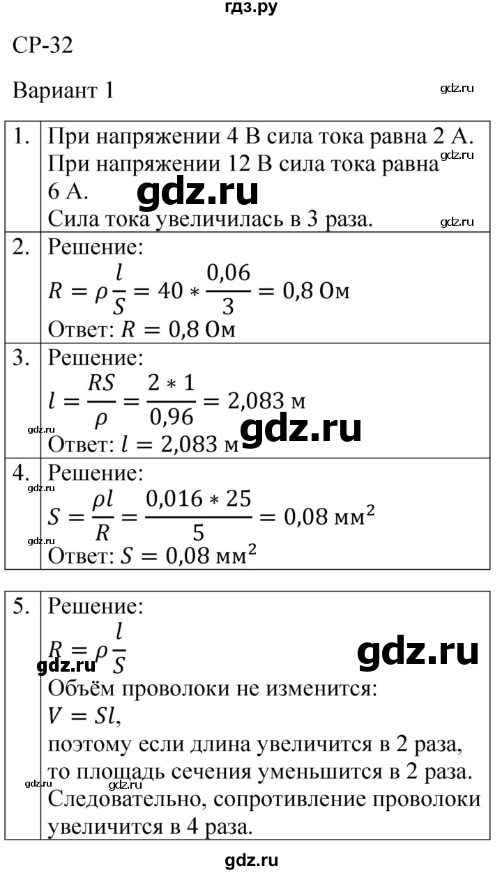 ГДЗ по физике 8 класс Громцева контрольные и самостоятельные работы  самостоятельные работы / СР-32 - Вариант 1, Решебник