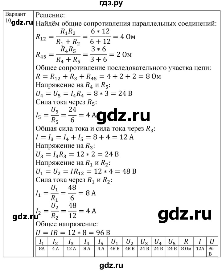 ГДЗ по физике 8 класс Громцева контрольные и самостоятельные работы  самостоятельные работы / СР-36 - Вариант 10, Решебник