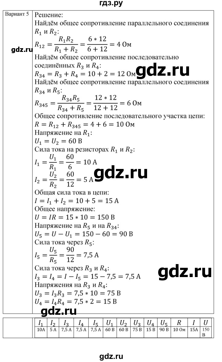 ГДЗ по физике 8 класс Громцева контрольные и самостоятельные работы  самостоятельные работы / СР-36 - Вариант 5, Решебник