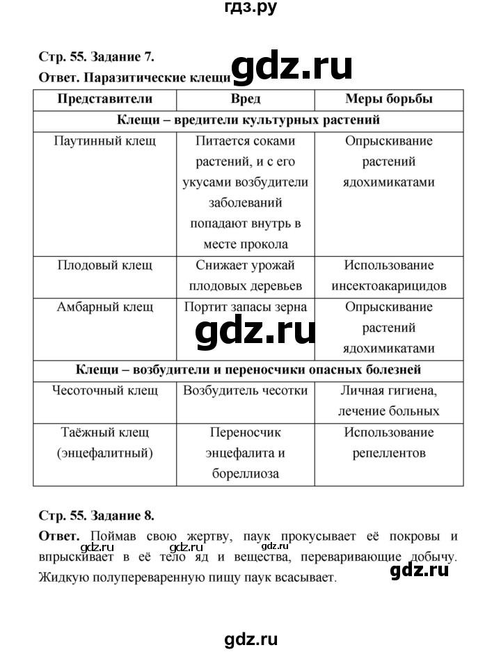 ГДЗ по биологии 7 класс  Чередниченко рабочая тетрадь  параграф 15 (страница) - 55, Решебник