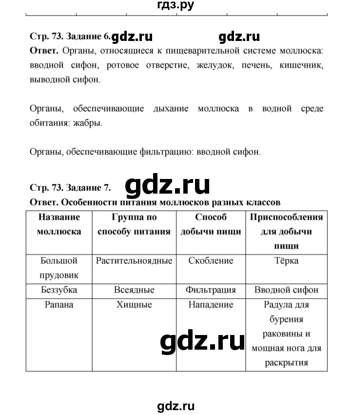 ГДЗ по биологии 7 класс  Чередниченко рабочая тетрадь  параграф 19 (страница) - 73, Решебник