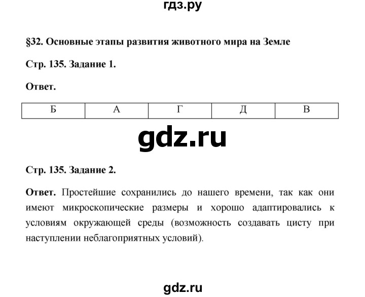 ГДЗ по биологии 7 класс  Чередниченко рабочая тетрадь (Сивоглазов)  параграф 32 (страница) - 135, Решебник