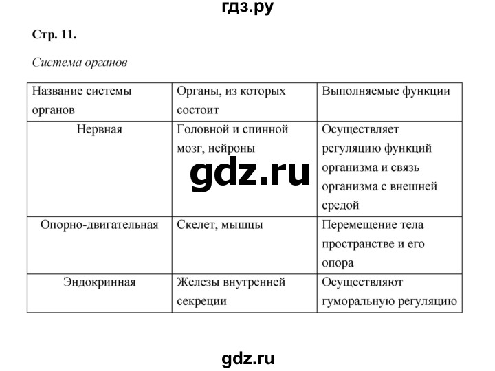 ГДЗ по биологии 8 класс  Бодрова рабочая тетрадь Человек и его здоровье  страница - 11, Решебник