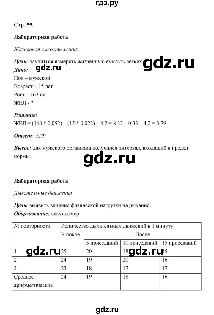 ГДЗ по биологии 8 класс  Бодрова рабочая тетрадь Человек и его здоровье  страница - 55, Решебник