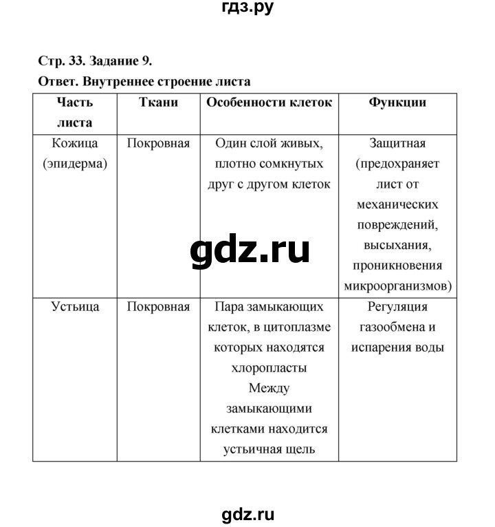 ГДЗ по биологии 6 класс  Сивоглазов рабочая тетрадь  страница - 33, Решебник