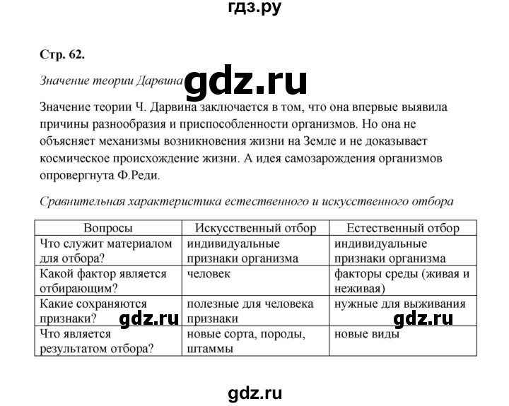 ГДЗ по биологии 9 класс  Бодрова рабочая тетрадь Основы общей биологии  страница - 62, Решебник