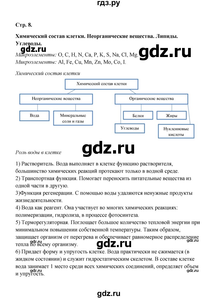 ГДЗ по биологии 9 класс  Бодрова рабочая тетрадь Основы общей биологии  страница - 8, Решебник